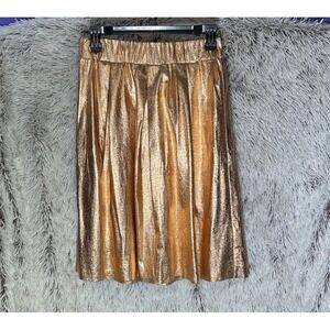 Moulinette Soeurs Anthropologie Pleated‎ Shimmer Aline Skirt Metallic Rose Gold